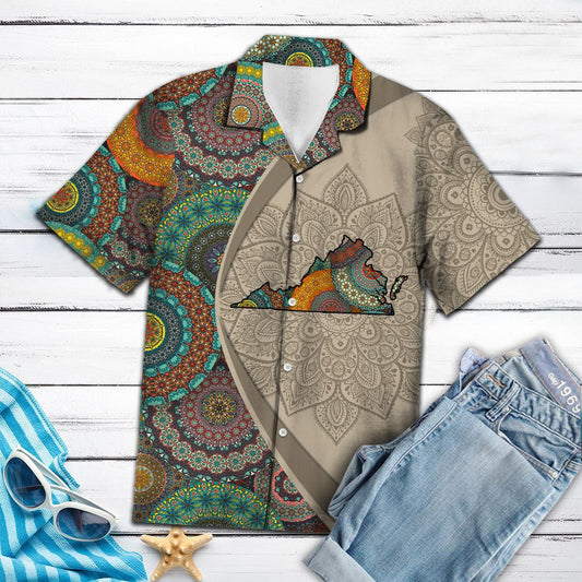 Virginia Mandala Style Flower Patchwork Hawaiian Shirt, Hwaiian For Gift