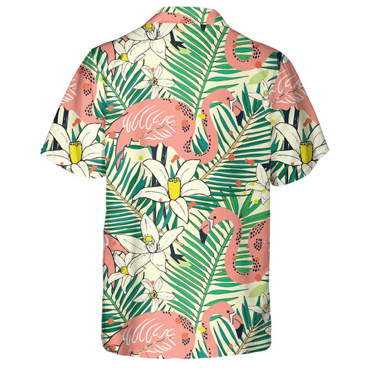 Beautiful Flamingo With Flowers And Palm Leaves Hawaiian Shirt, Hawaiian Shirt Gift, Christmas Gift