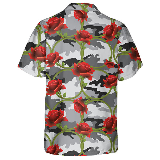 Ag mealladh Ciorcal Rós Dheirg Ar Phatrún Camo Liath Léine Haváís, Bronntanas Léine Haváíais, Bronntanas Nollag