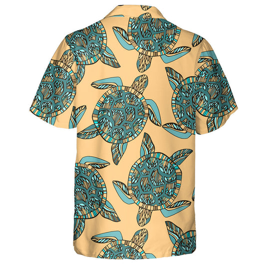 Sea Turtle Vintage Style On Orange Hawaiian Shirt,Hawaiian Shirt Gift, Christmas Gift
