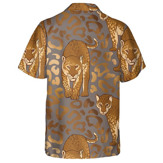 Wild Jungle African Leopard With Blue Leaves Hawaiian Shirt, Hawaiian Shirt Gift, Christmas Gift