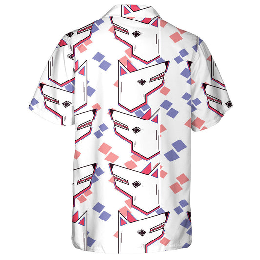 Stylized White Wolf Head And Geometry Hawaiian Shirt,Hawaiian Shirt Gift, Christmas Gift