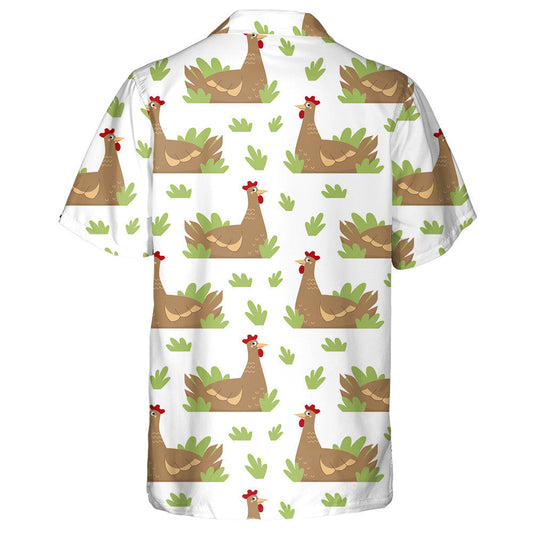 Funny Brown Chicken In Green Grass Hawaiian Shirt,Hawaiian Shirt Gift, Christmas Gift