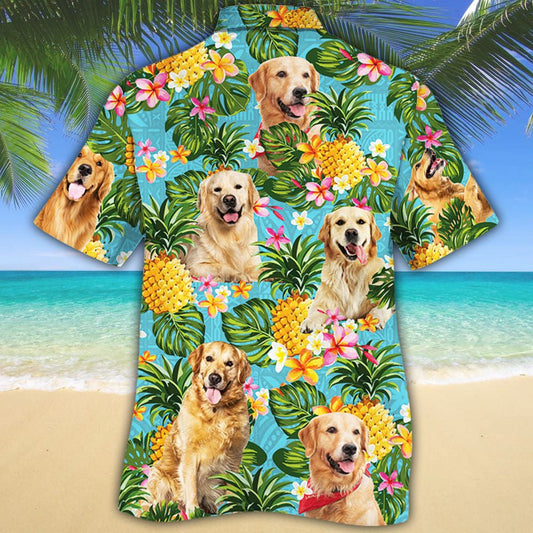 Golden Retriever Dog Pineapple Tropical Palm Leaves Pattern Hawaiian Shirt, Hawaiian Shirt Gift, Christmas Gift