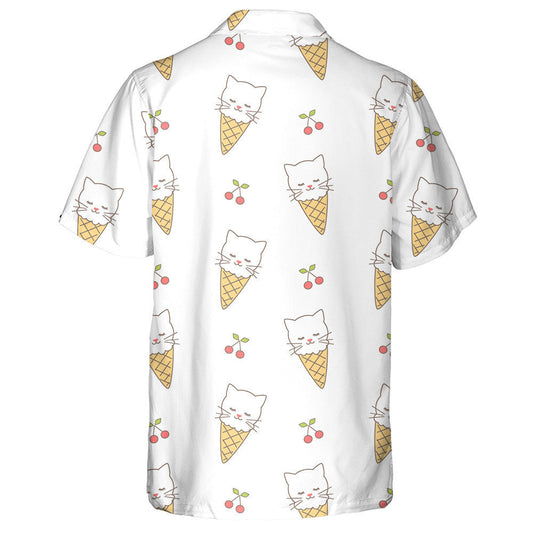 Cute Cartoon Cat Ice Cream And Cherry Hawaiian Shirt, Hawaiian Shirt Gift, Christmas Gift