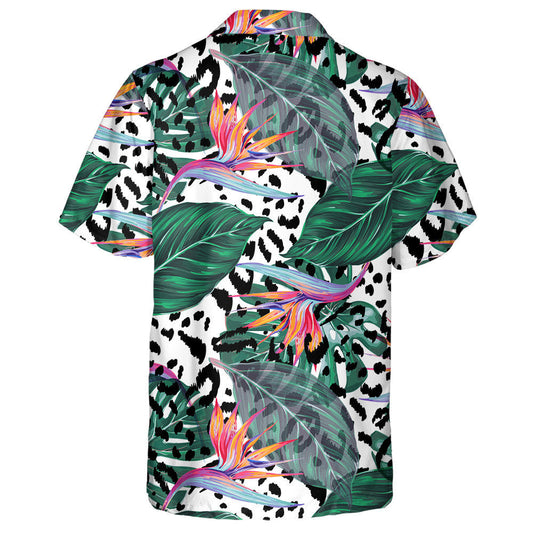 Tropical Floral With Exotic Flowers On Leopard Hawaiian Shirt, Hawaiian Shirt Gift, Christmas Gift