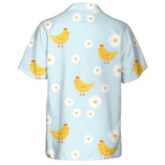 Little Chickens And Daisy Flower On Blue Background Hawaiian Shirt, Hawaiian Shirt Gift, Christmas Gift