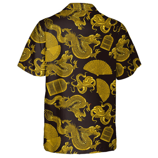 Golden Asian Dragons Octopus Fan And Cage Hawaiian Shirt, Hawaiian Shirt Gift, Christmas Gift