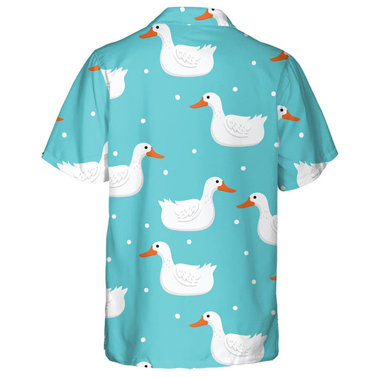 Hand Drawn White Duck And Snow Dot Hawaiian Shirt, Hawaiian Shirt Gift, Christmas Gift