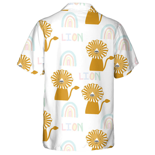 Smiling Lion With Rainbow On White Background Hawaiian Shirt, Hawaiian Shirt Gift, Christmas Gift