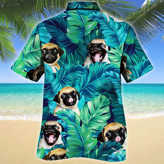 Pug Dog Lovers Gift Tropical Leave Beautiful Design Hawaiian Shirt, Hawaiian Shirt Gift, Christmas Gift