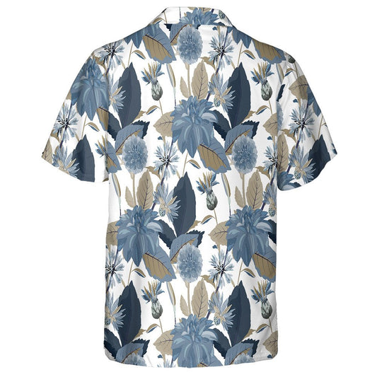 Pattern Of Blue Cornflowers Dahlias Thistles Flowers And Leaves Hawaiian Shirt, Hawaiian Shirt Gift, Christmas Gift