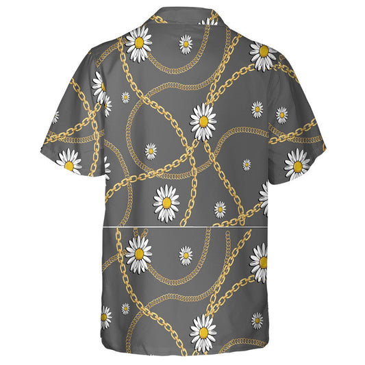 Golden Chain White Daisy On Gray Background Hawaiian Shirt, Hawaiian Shirt Gift, Christmas Gift