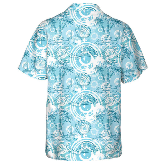 Sea Island With Palm Trees Boat And Turtles Hawaiian Shirt, Hawaiian Shirt Gift, Christmas Gift