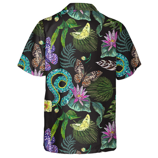 Hand Drawn Butterflies Snake And Tropical Flowers Hawaiian Shirt, Hawaiian Shirt Gift, Christmas Gift