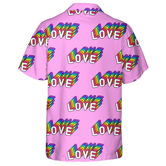 Rainbow Love Words Isolated On Pink Background Hawaiian Shirt, Hawaiian Shirt Gift, Christmas Gift