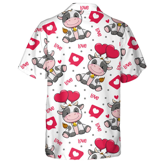 Watercolor Cartoon Cow And Heart Flower Hawaiian Shirt, Hwaiian For Gift