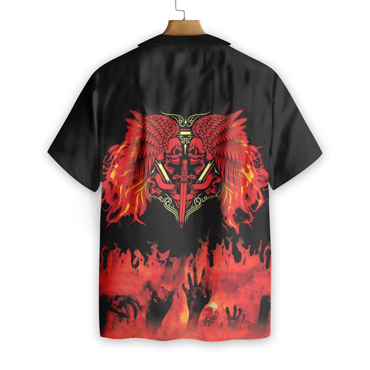 Cloigeann Dhá Aghaidh ar Thine Dearadh Dubh Agus Dearg Léine Haváís, Bronntanas Léine Haváíais, Bronntanas Nollag