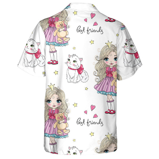 Láimhe Tarraingthe Cailín Gleoite Banphrionsa Beag Agus Léine Haváis Cat, Bronntanas Léine Haváíais, Bronntanas Nollag