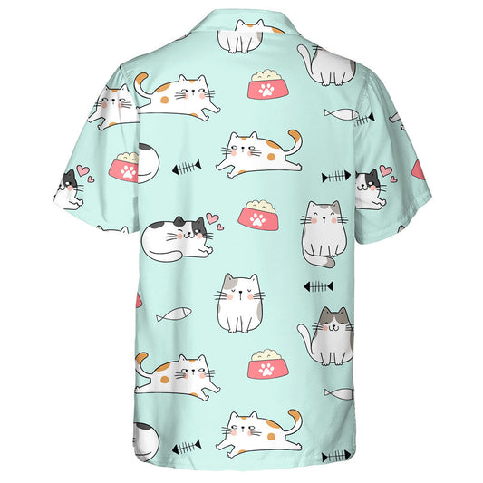 Cute Cat On Green Pastel Doodle Style Hawaiian Shirt, Hawaiian Shirt Gift, Christmas Gift