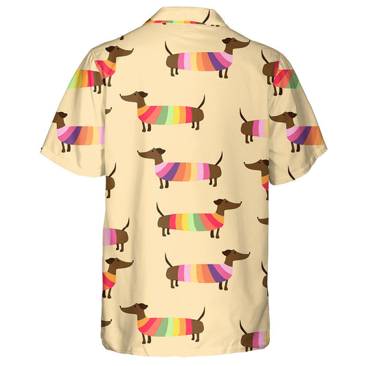 Cute Dachshunds Dog In Colorful Sweaters Hawaiian Shirt, Hawaiian Shirt Gift, Christmas Gift