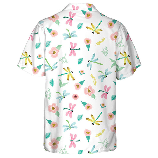 Flowers And Dragonflies In Sweet Color Palette Hawaiian Shirt, Hawaiian Shirt Gift, Christmas Gift