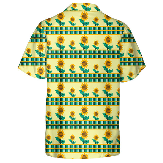 Sunflower Plant Pixel Pattern On Yellow Background Hawaiian Shirt, Hawaiian Shirt Gift, Christmas Gift
