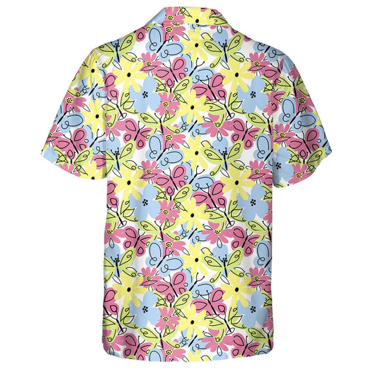 Theme Spring Yellow Flower And Butterfly Hawaiian Shirt,Hawaiian Shirt Gift, Christmas Gift