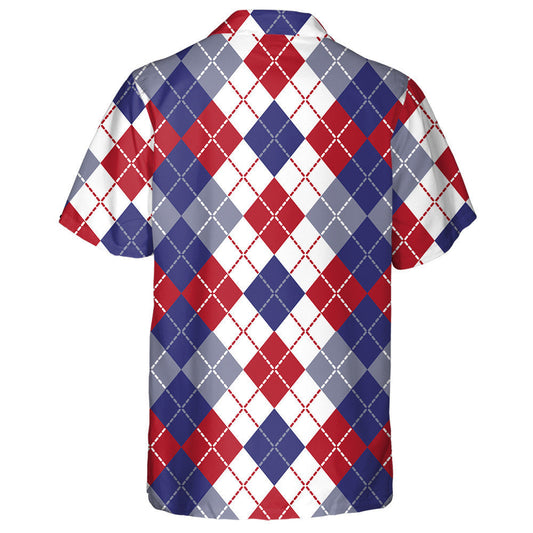 Patriotic Red White And Blue Argyle Pattern Hawaiian Shirt, Hawaiian Shirt Gift, Christmas Gift