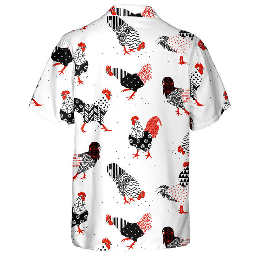 Funny Colorful Chicken Roosters On White Background Hawaiian Shirt, Hawaiian Shirt Gift, Christmas Gift