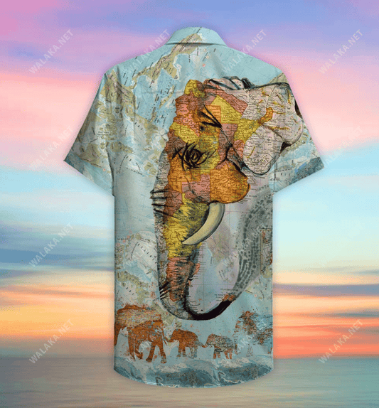 Elephant Map Unisex Hawaiian Shirt_Hawaiian Shirt Gift, Christmas Gift