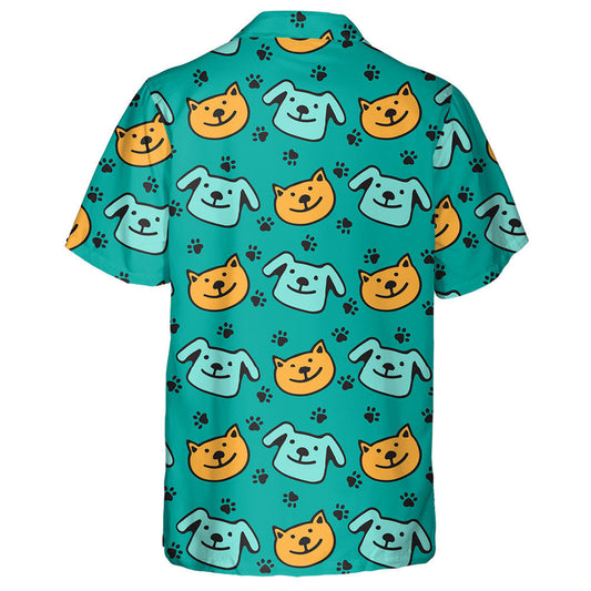 Happy Dogs And Cats On Blue Background Hawaiian Shirt, Hawaiian Shirt Gift, Christmas Gift