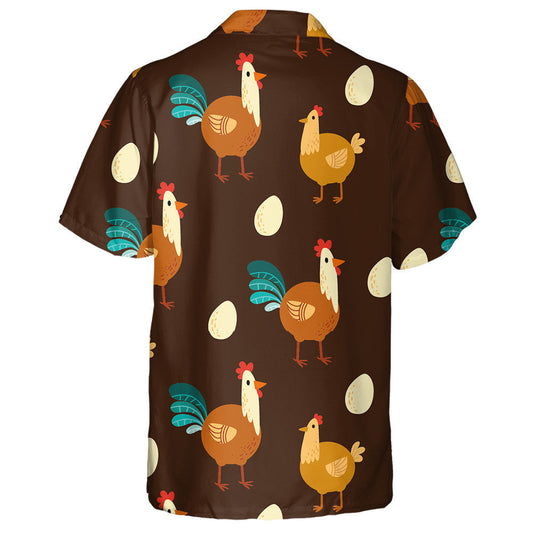 Funny Chicken An Egg On Brown Background Hawaiian Shirt, Hawaiian Shirt Gift, Christmas Gift