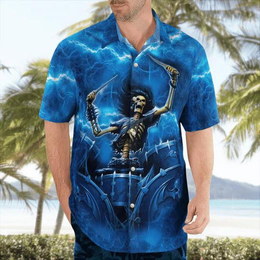 The Death Of Music Skull Loves Music Hawaiian Shirt, Hawaiian Shirt Gift, Christmas Gift