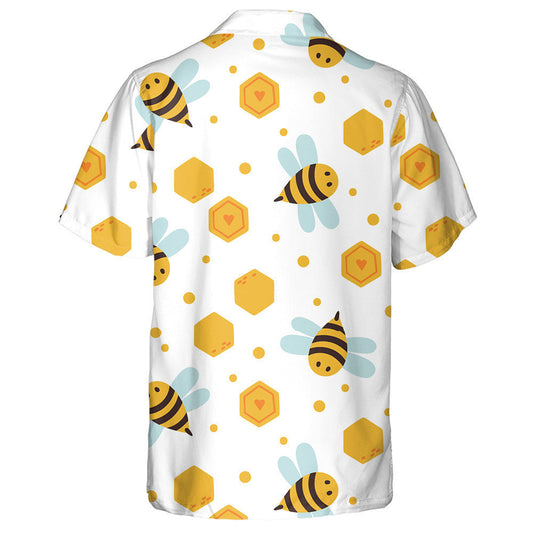 Watercolor Cartoon Bee Insects And Honeycombs Hawaiian Shirt, Hwaiian For Gift
