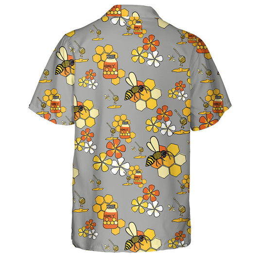 Natural Summer Active Bees On Gray Background Hawaiian Shirt, Hawaiian Shirt Gift, Christmas Gift