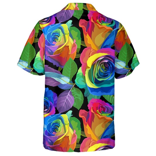 Oil Painting Multicolored Roses On Black Background Hawaiian Shirt, Hawaiian Shirt Gift, Christmas Gift