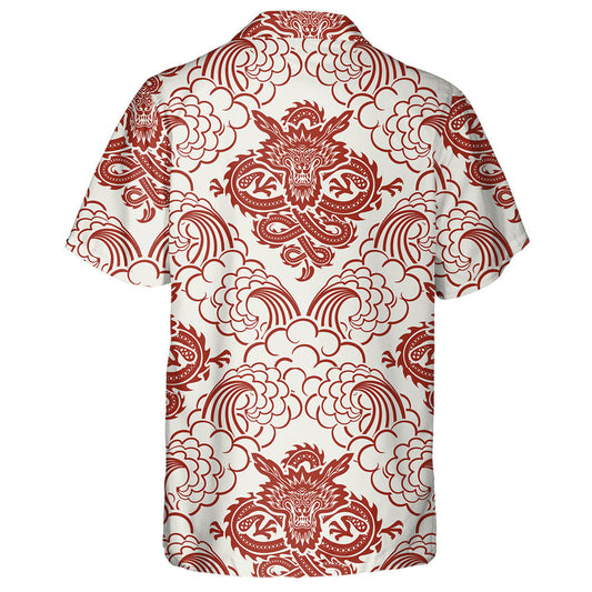 Red Dragons And Waves On White Hawaiian Shirt,Hawaiian Shirt Gift, Christmas Gift