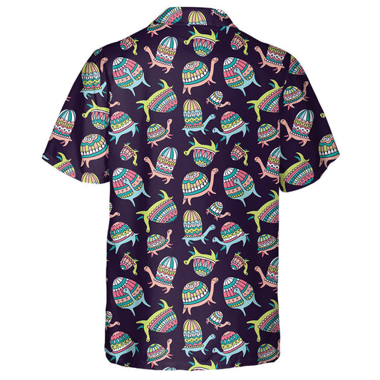 Cartoon Ornamental Turtles On The Dark Background Hawaiian Shirt, Hawaiian Shirt Gift, Christmas Gift