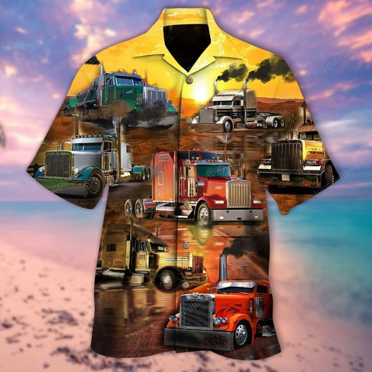 Sunset Lovers Real Men Drive Trucks Design Hawaiian Shirt, Hawaiian Shirt Gift, Christmas Gift