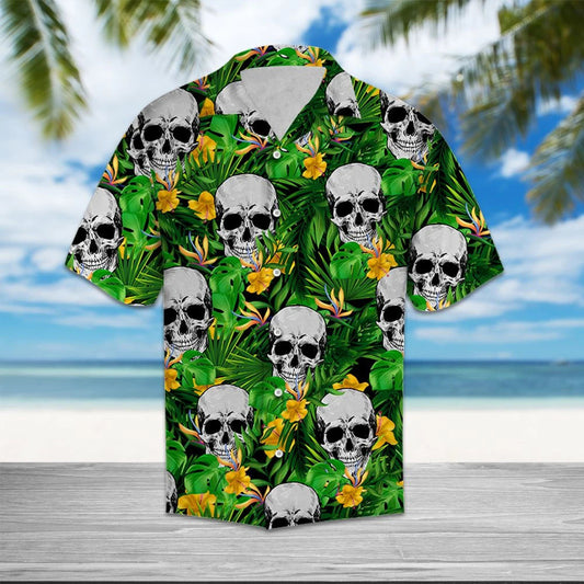 Skull Head With Yellow Hibiscus Hawaiian Shirt,Hawaiian Shirt Gift, Christmas Gift