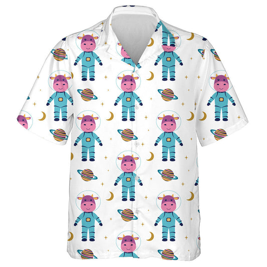Cartoon Cows And Cute Space Bulls Hawaiian Shirt, Hawaiian For Gift