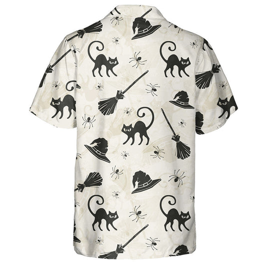 Halloween With Cats Brooms And Witch Hats Hawaiian Shirt, Hawaiian Shirt Gift, Christmas Gift