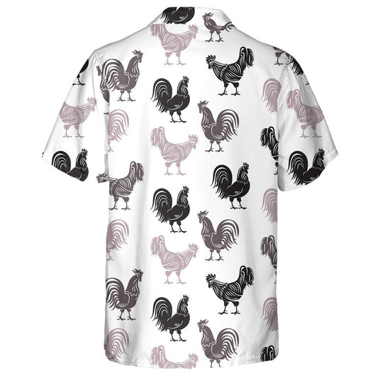 Chickens Farm Cockerel Monochrome On White Background Hawaiian Shirt, Hawaiian Shirt Gift, Christmas Gift