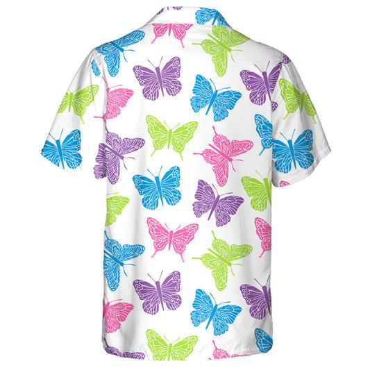 Vintage Pink And Blue Butterfly On White Hawaiian Shirt, Hawaiian Shirt Gift, Christmas Gift