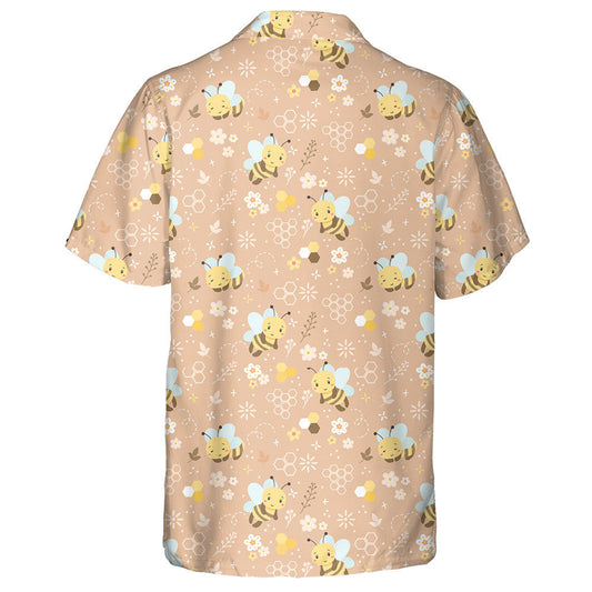 Cartoon Baby Bees And Flowers On Grey Hawaiian Shirt, Hawaiian Shirt Gift, Christmas Gift