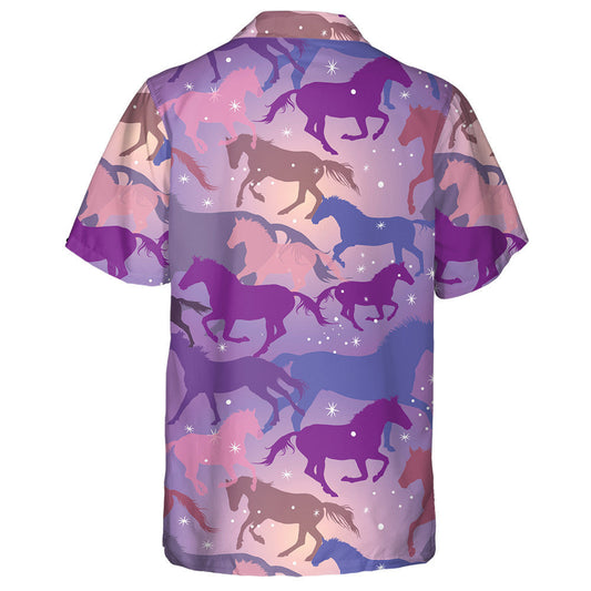 Colorful Horses And Sparks On Purple Background Hawaiian Shirt, Hawaiian Shirt Gift, Christmas Gift