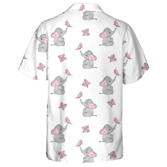 Smiling Bany Elephant With Pink Butterfly Hawaiian Shirt,Hawaiian Shirt Gift, Christmas Gift