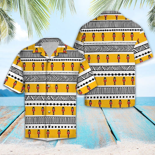 Nutcracker In Yellow Black And White Lines Hawaiian Shirt,Hawaiian Shirt Gift, Christmas Gift