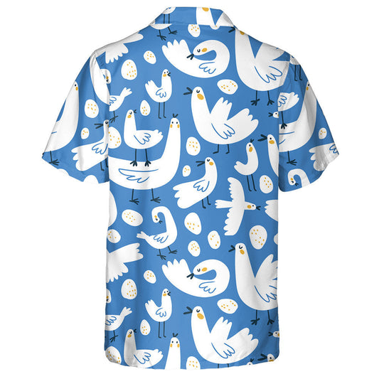 Hand Drawn Cute Stylized Duck And Eggs Hawaiian Shirt, Hawaiian Shirt Gift, Christmas Gift